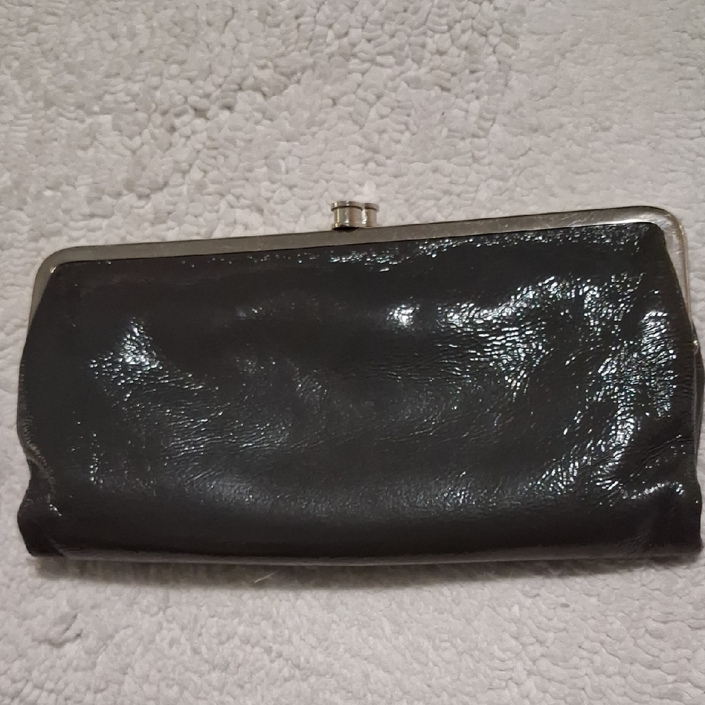 HOBO Shiny Gray Leather Clutch